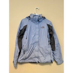 The North Face Light Blue Dark Gray Color Block Waterproof Hyvent Jacket M